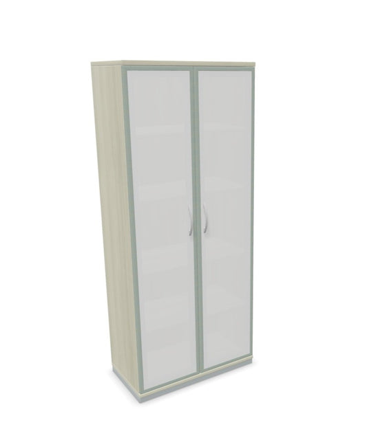 Glasdrehtürenschrank mit Sockel (Glas satiniert)