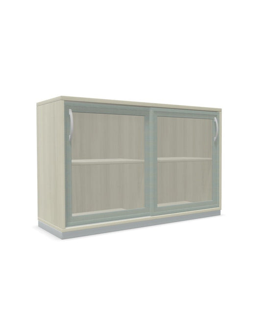 Glasschiebetürenschrank mit Sockel (Klarglas)