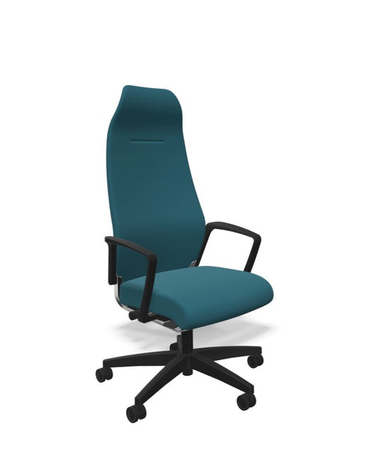 Drehstuhl Selvio E, hohe Vollpolsterrückenlehne mit integrierter Nackenstütze.